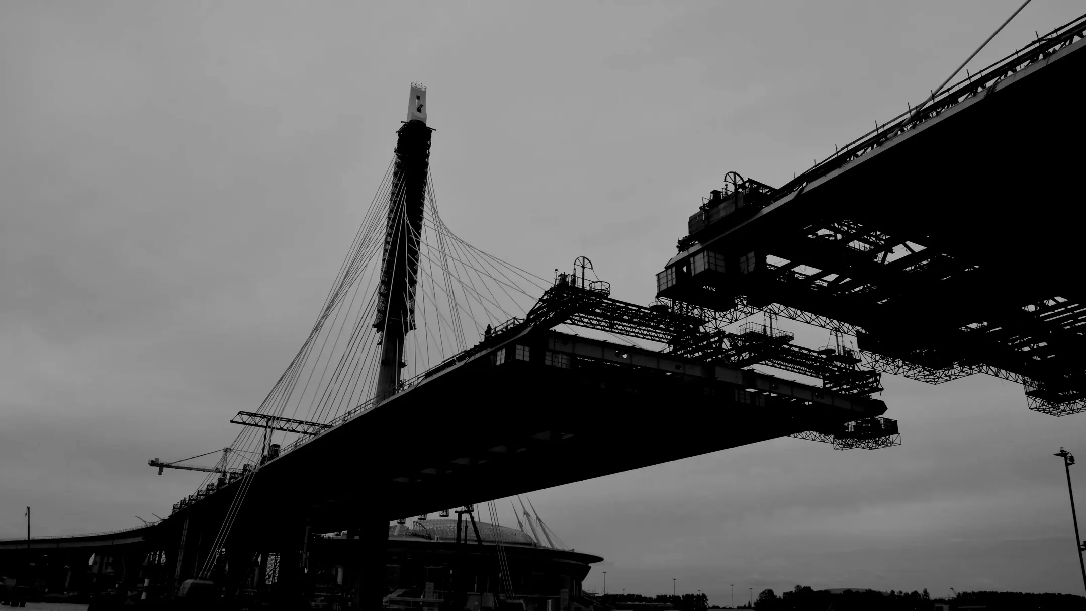 A cable-stayed bridge deck under construction