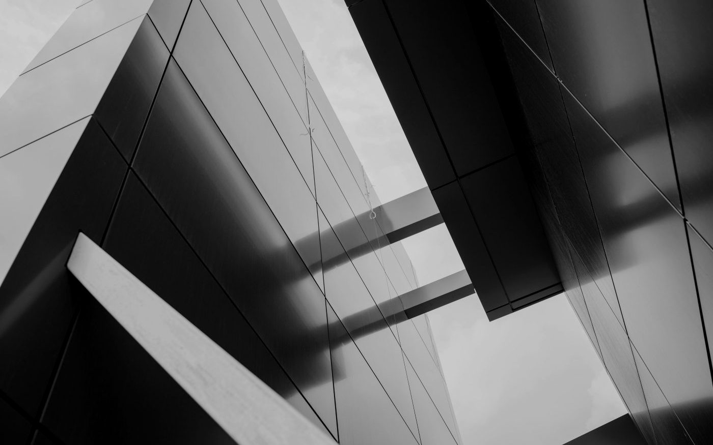 Steel frames and glass on a building facade