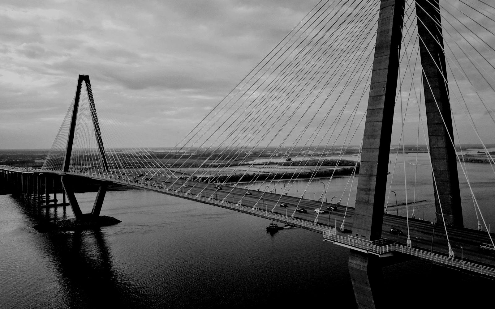 A cable-stayed bridge over a wide estuary