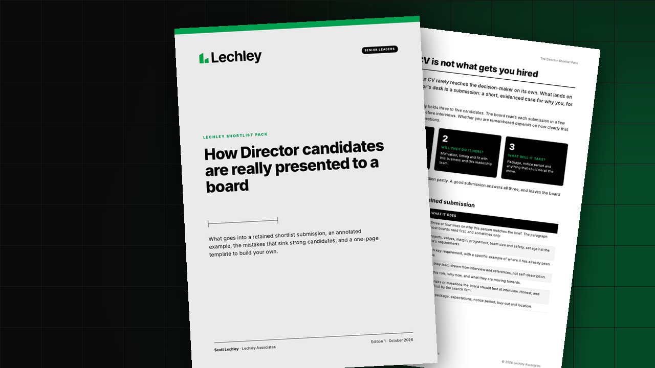 The cover and an inside page of the Director shortlist pack